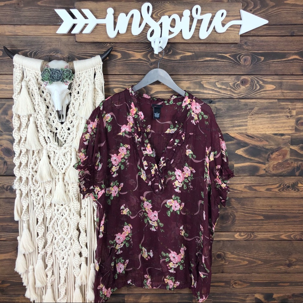 Torrid | Sheer Ruffle Tie Front Blouse